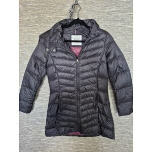 Tommy Hilfiger Coat Womens Small Black Down Puffer Hooded Zip Jacket Mid Length